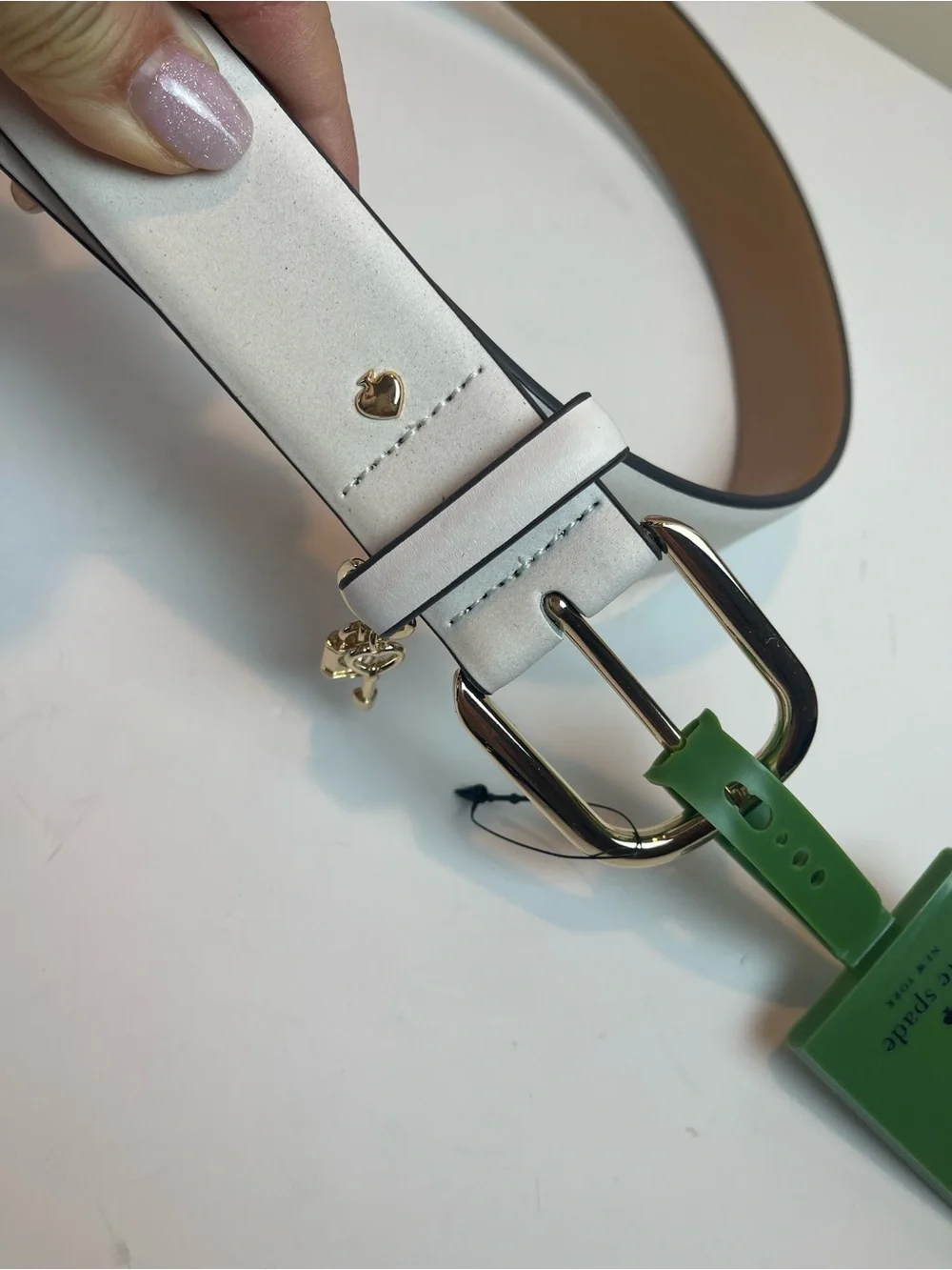 NWT Kate Spade New York Genuine Leather Belt with Lock and Key Charm Sz L Cream